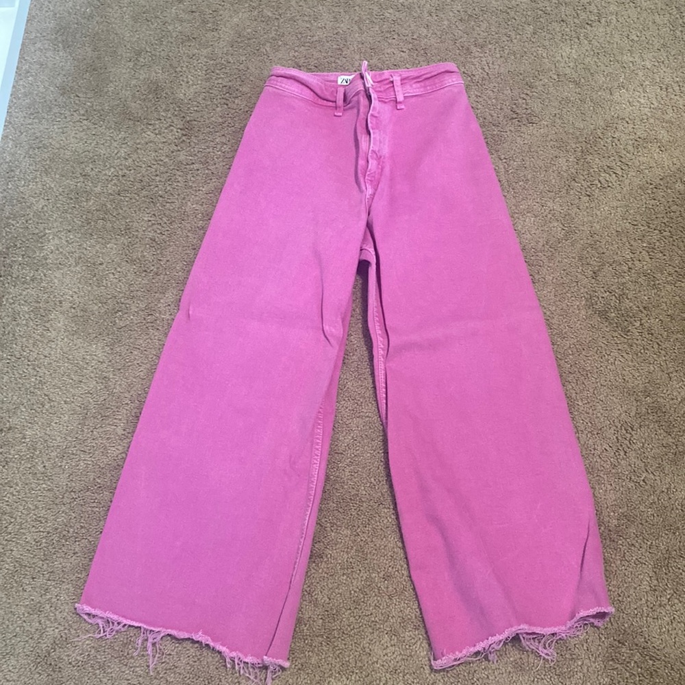 pink zara wide leg jeans